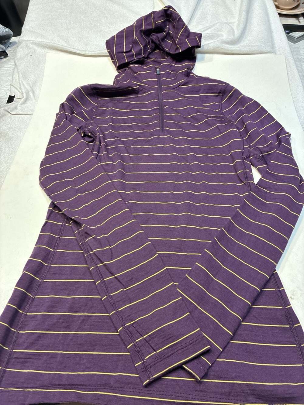 Icebreaker Merino Hoodie Size S Purple Striped Long Sleeve Quarter Zip